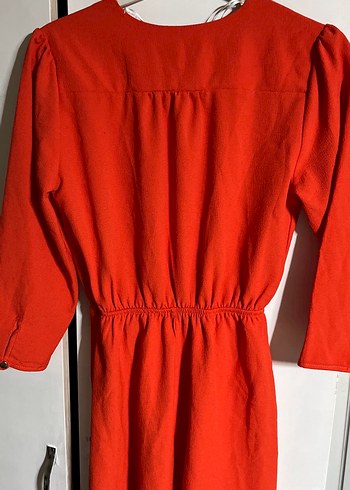 Kırmızı V Yakalı Midi Elbise - Görsel 4