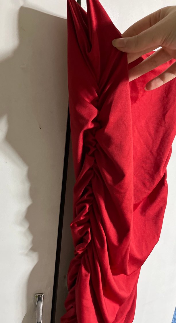 Kırmızı Drapeli İnce Askılı Midi Elbise - Görsel 2