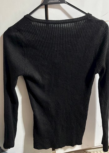 V Yaka Siyah Örgü Uzun Kollu Dar Kesim Kazak - Görsel 3