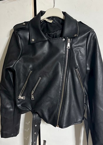 Siyah Deri Biker Ceket - Görsel 3