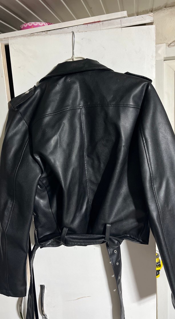 Siyah Deri Biker Ceket - Görsel 4