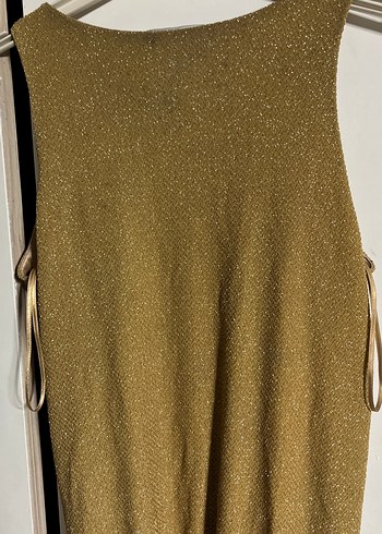 Kemerli Parlak Altın Midi Tulum - Görsel 2