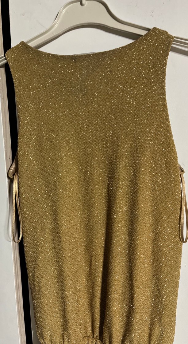 Kemerli Parlak Altın Midi Tulum - Görsel 2