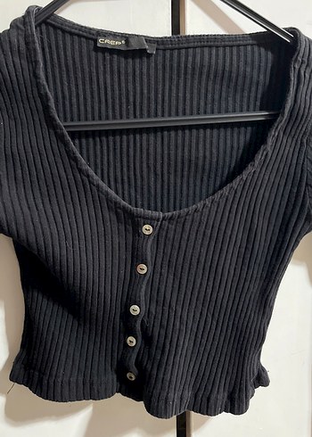 Kadın Siyah Düğmeli V Yaka Triko - Görsel 2