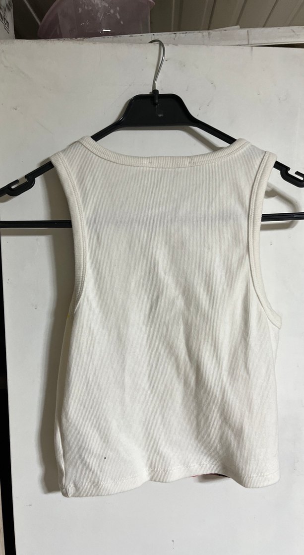 Çiçek Baskılı Beyaz Kadın Atlet - Görsel 4