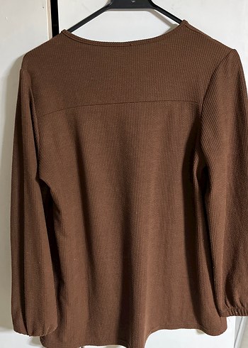 Kadın Kahverengi Uzun Kollu Keten Bluz - Görsel 4