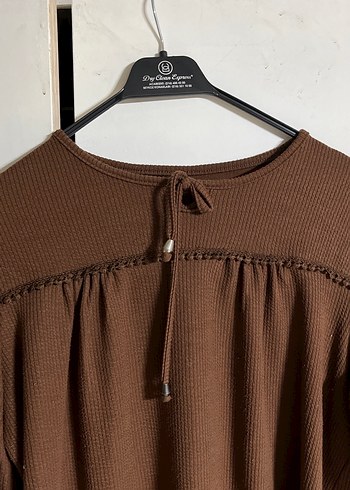 Kadın Kahverengi Uzun Kollu Keten Bluz - Görsel 2