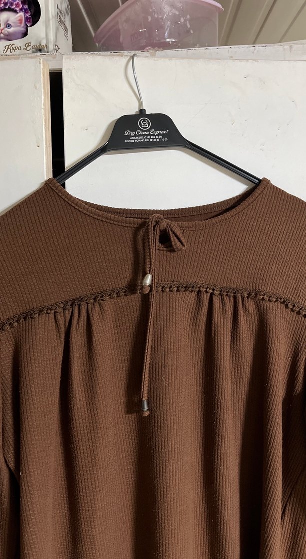 Kadın Kahverengi Uzun Kollu Keten Bluz - Görsel 2