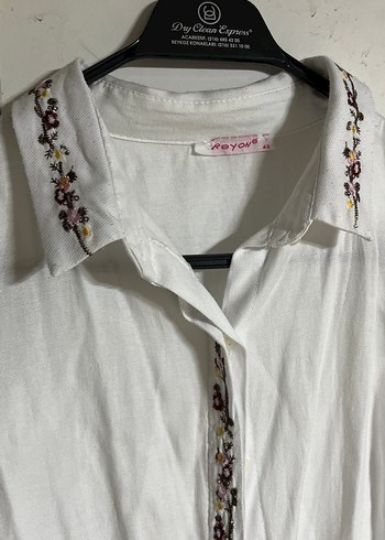 Nakışlı Beyaz Keten Bohem Kadın Gömlek - Görsel 3