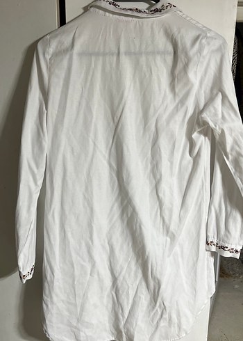 Nakışlı Beyaz Keten Bohem Kadın Gömlek - Görsel 4