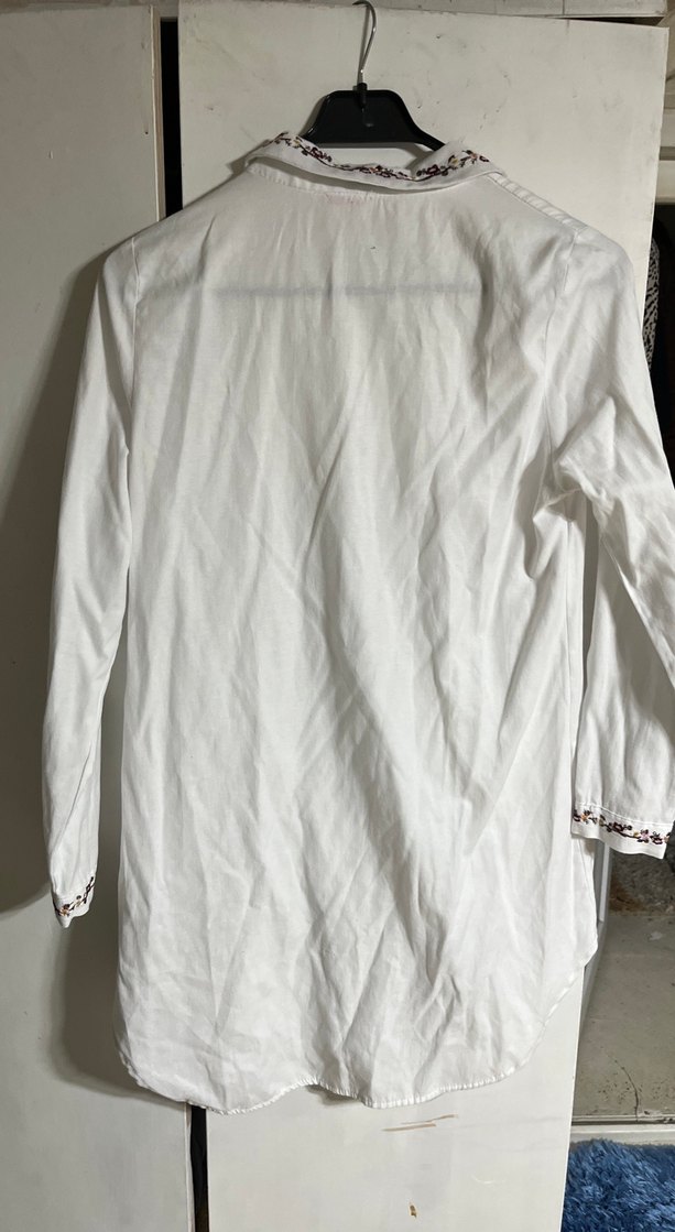 Nakışlı Beyaz Keten Bohem Kadın Gömlek - Görsel 4