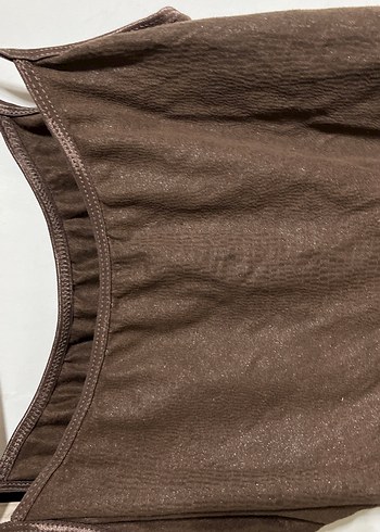 Kahverengi Keten İnce Askılı Kadın Atlet - Görsel 2