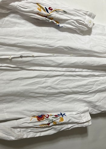 Nakışlı Beyaz Uzun Keten Kadın Gömlek - Görsel 2