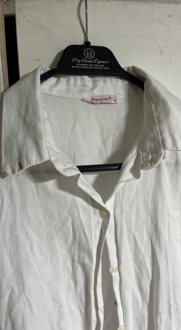 Nakışlı Beyaz Uzun Keten Kadın Gömlek - Görsel 4