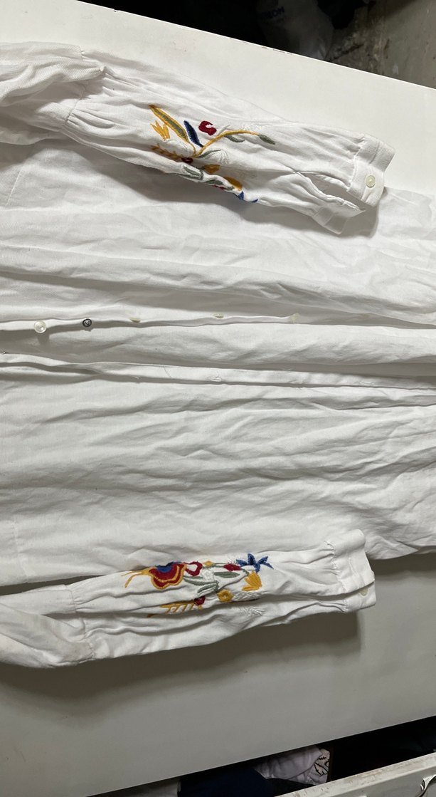 Nakışlı Beyaz Uzun Keten Kadın Gömlek - Görsel 2