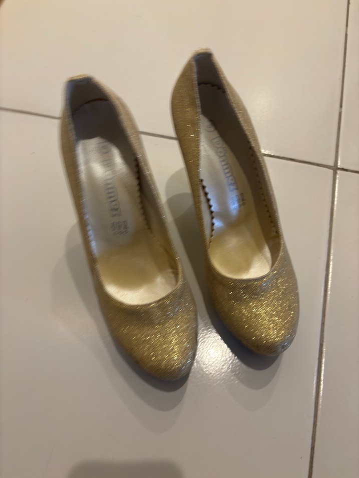 Altın Renkli Simli Stiletto Kadın Abiye Ayakkabı - Görsel 5