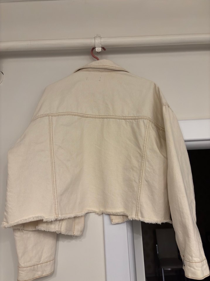 Bej Düğmeli Kadın Oversize Kot Ceket - Görsel 3