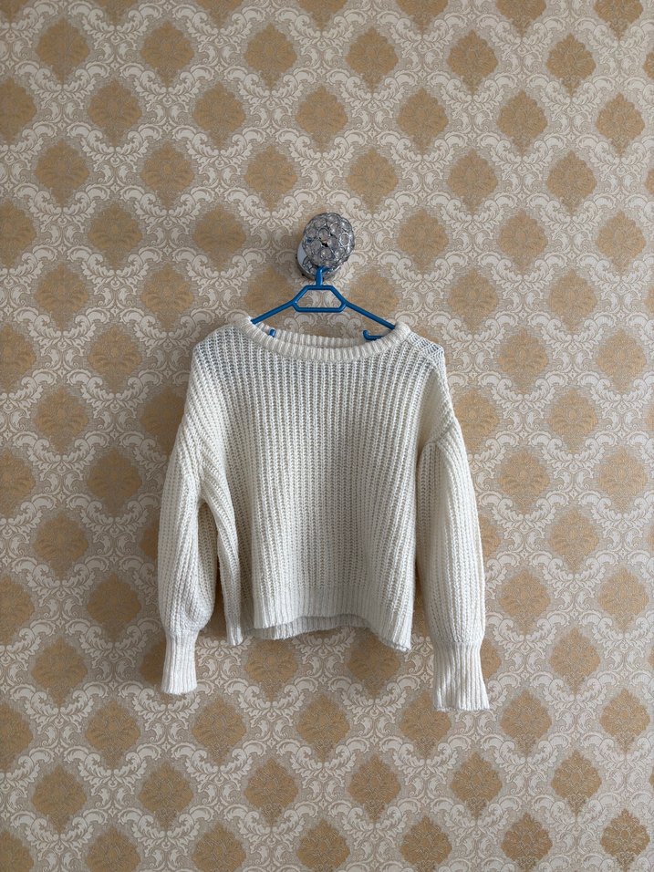 Beyaz Örgü Kadın Kazak - Görsel 4