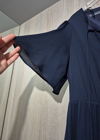 Koton Lacivert V Yakalı Uzun Salaş Elbise