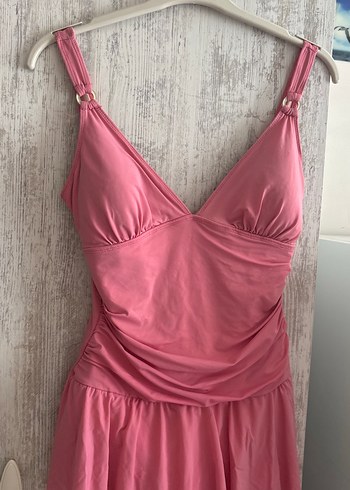 Pembe Drapeli Uzun Kadın Mayo