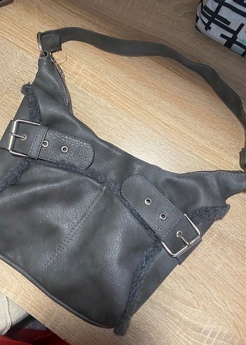 Diğer Gri Deri Tokalı Biker Kadın Çanta