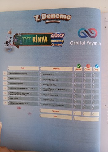  Beden Renk TYT Kimya Orbital Yayınları 40x7 Branş Denemesi