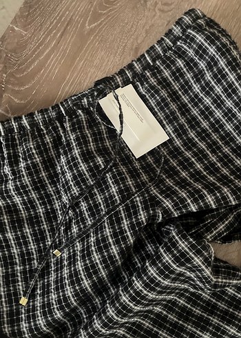 Düğmeli Gri Ekose Kadın Pantolon - Görsel 2