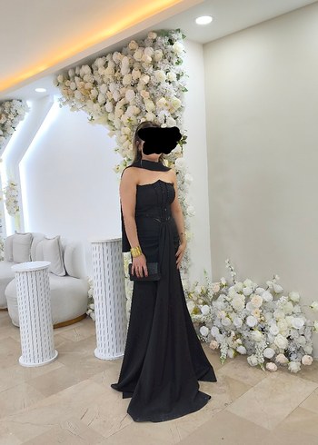 Siyah Straplez Uzun Abiye Elbise - Görsel 3