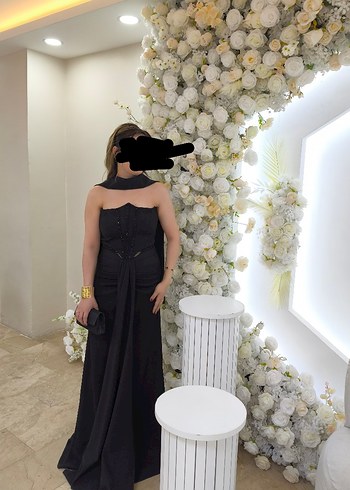 Siyah Straplez Uzun Abiye Elbise - Görsel 4