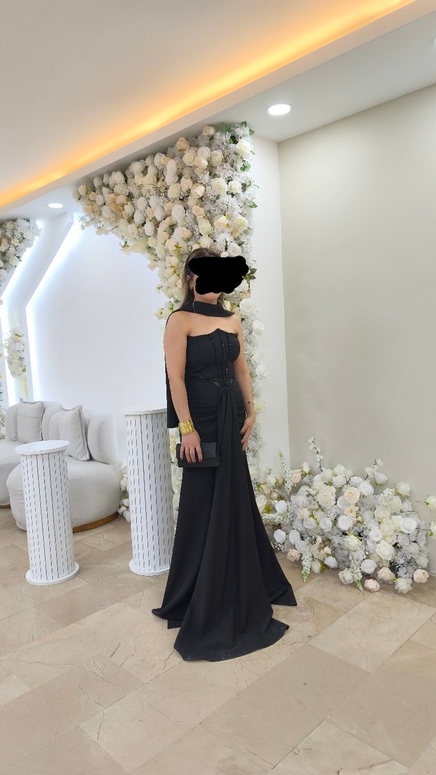 Siyah Straplez Uzun Abiye Elbise - Görsel 3