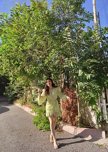 yeşil Uzun Kollu Elbise - Görsel 4