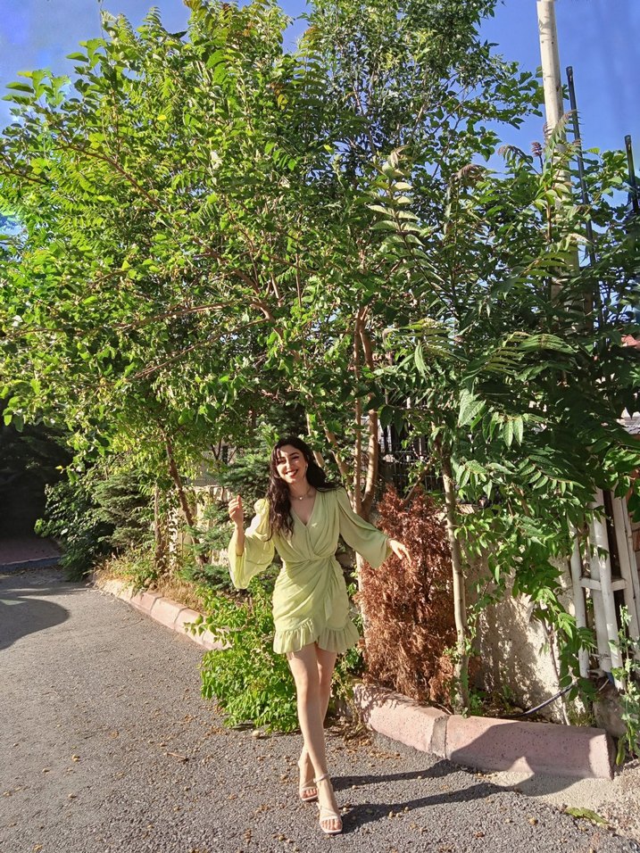 yeşil Uzun Kollu Elbise - Görsel 4