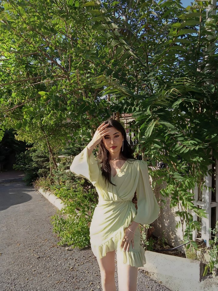 yeşil Uzun Kollu Elbise - Görsel 3