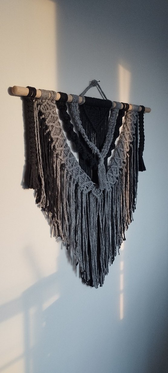 Püsküllü Bohem Gri Örgü Duvar Dekoru - Görsel 2