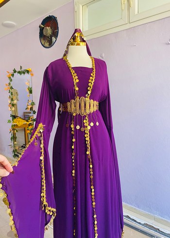 Abiye Boncuk İşlemeli Uzun Mor Henna Elbise