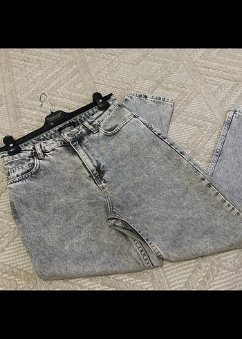Gri Batik Desenli mom jean Kadın Kot Pantolon - Görsel 2