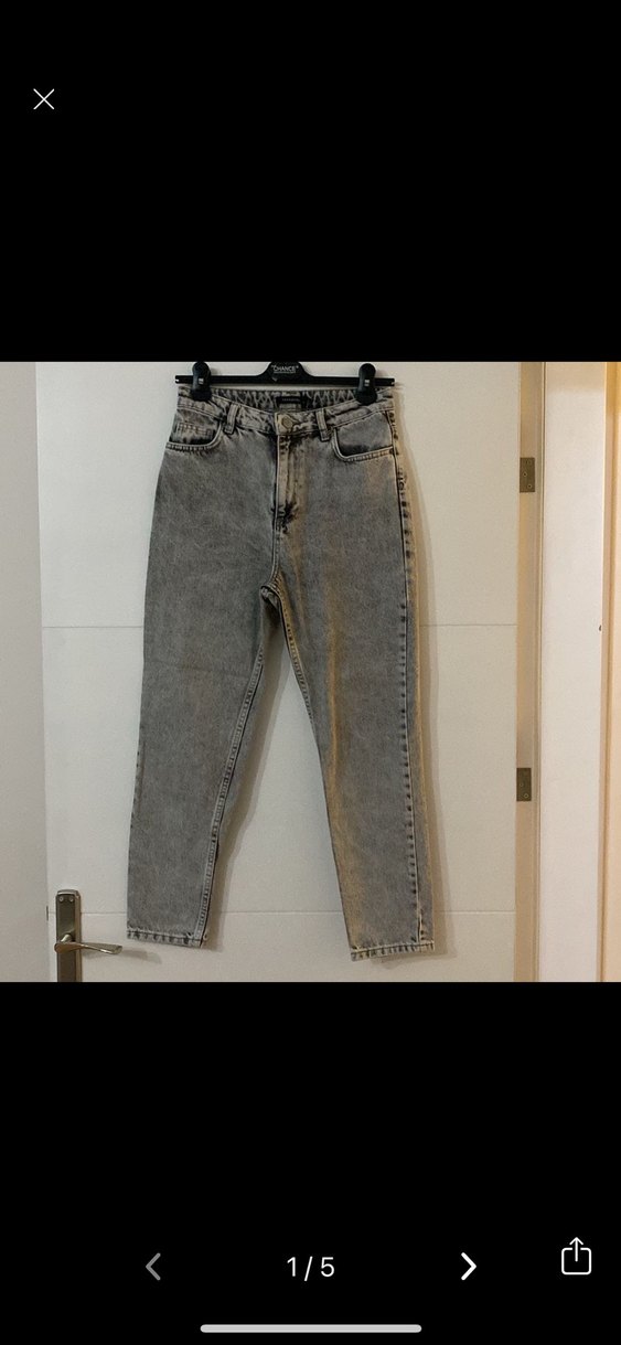 Gri Batik Desenli mom jean Kadın Kot Pantolon - Görsel 5