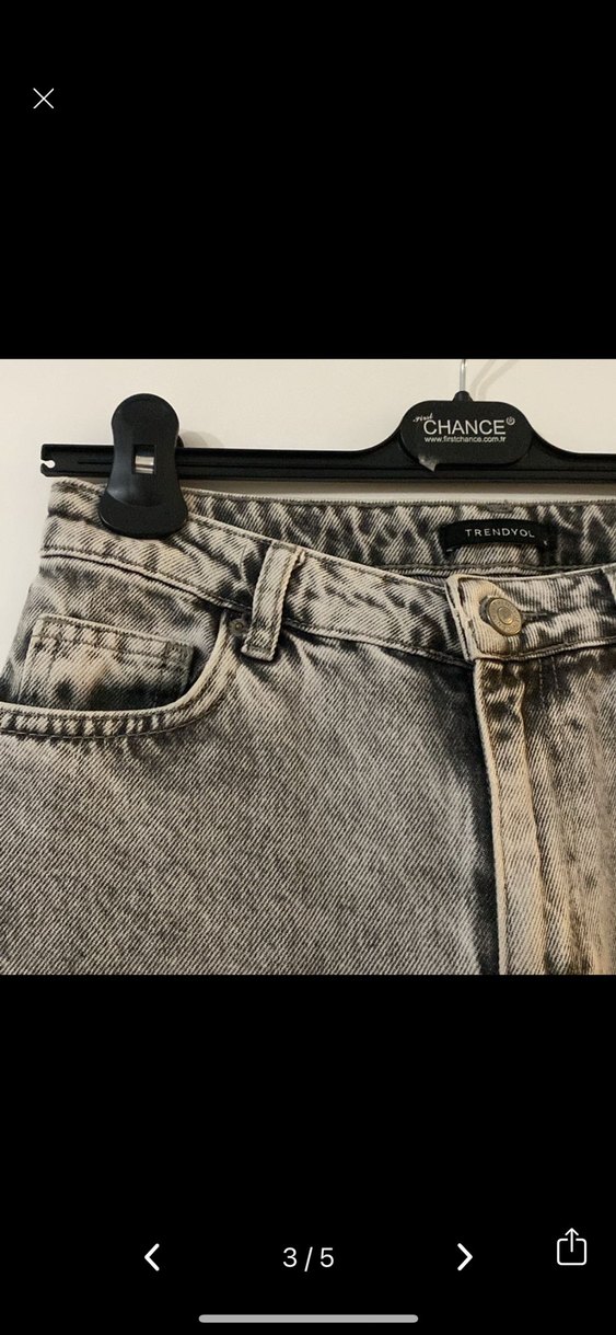 Gri Batik Desenli mom jean Kadın Kot Pantolon - Görsel 3