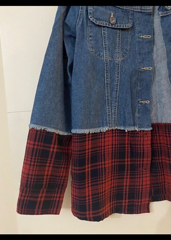 Düğmeli Mavi Kadın Kot Ceket gömlek - Görsel 3