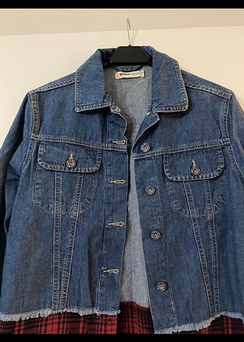 Düğmeli Mavi Kadın Kot Ceket gömlek - Görsel 2