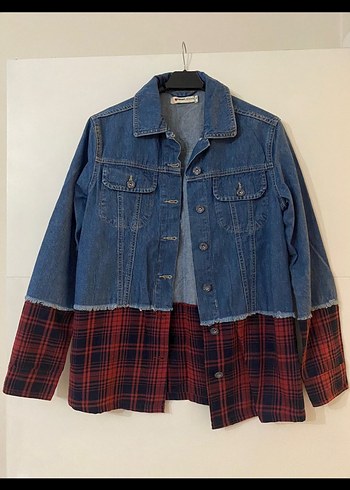 Düğmeli Mavi Kadın Kot Ceket gömlek - Görsel 4