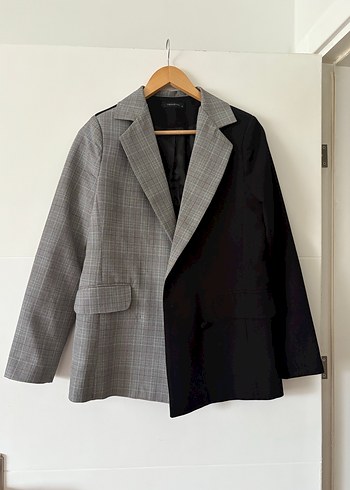 Siyah ekoseli blazer ceket - Görsel 6