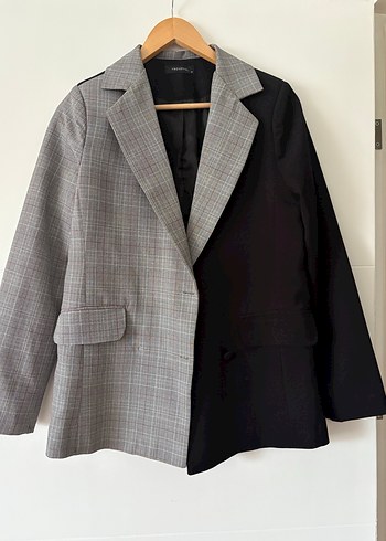 Siyah ekoseli blazer ceket - Görsel 5