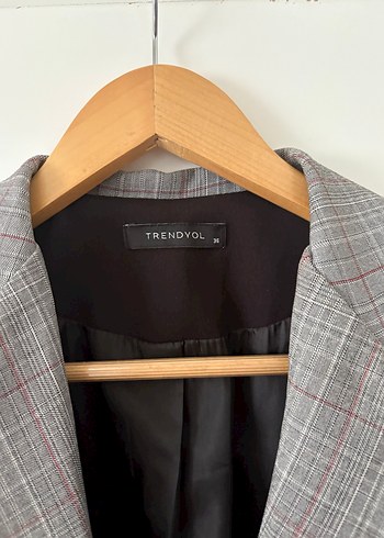 Siyah ekoseli blazer ceket - Görsel 4