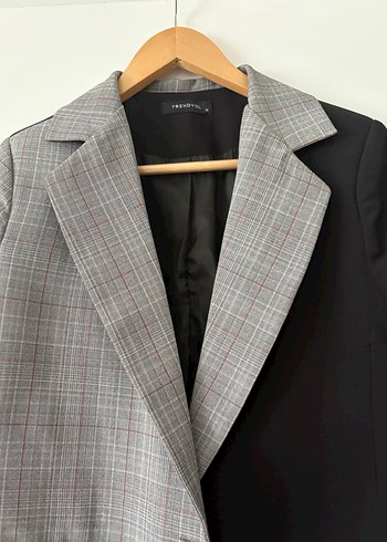 Siyah ekoseli blazer ceket - Görsel 3