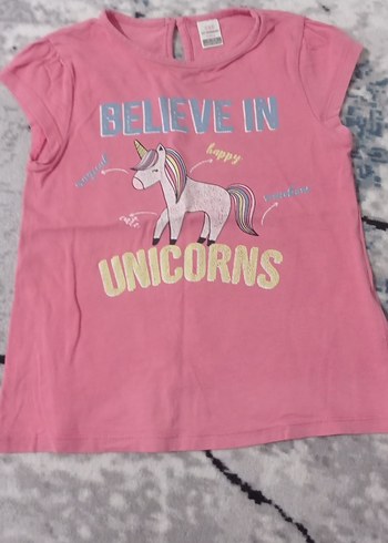 Kız Çocuk Pembe Unicorn Baskılı Tişört