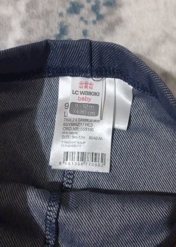 9-12 Ay Beden Kız Çocuk Mavi Denim Kemerli Tayt