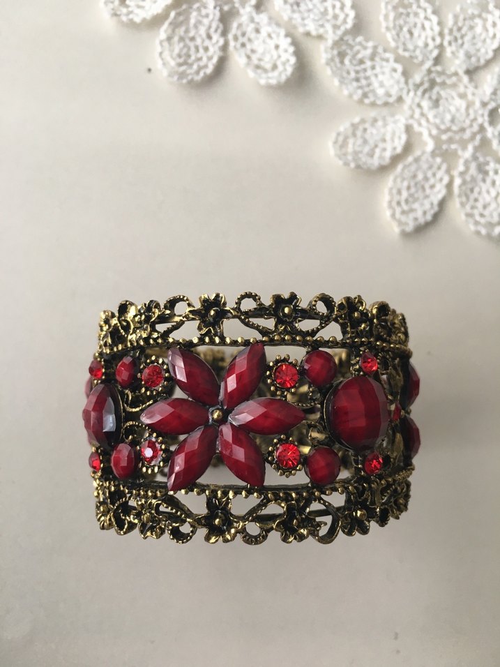 Kırmızı Çiçekli Bohem Boncuklu Kadın Bileklik - Görsel 2