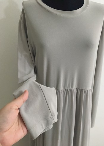 Gri Uzun Keten Elbise - Görsel 2