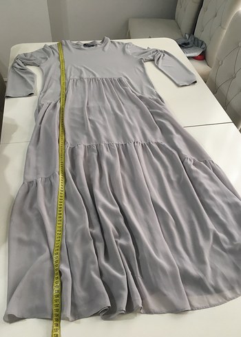 Gri Uzun Keten Elbise - Görsel 11